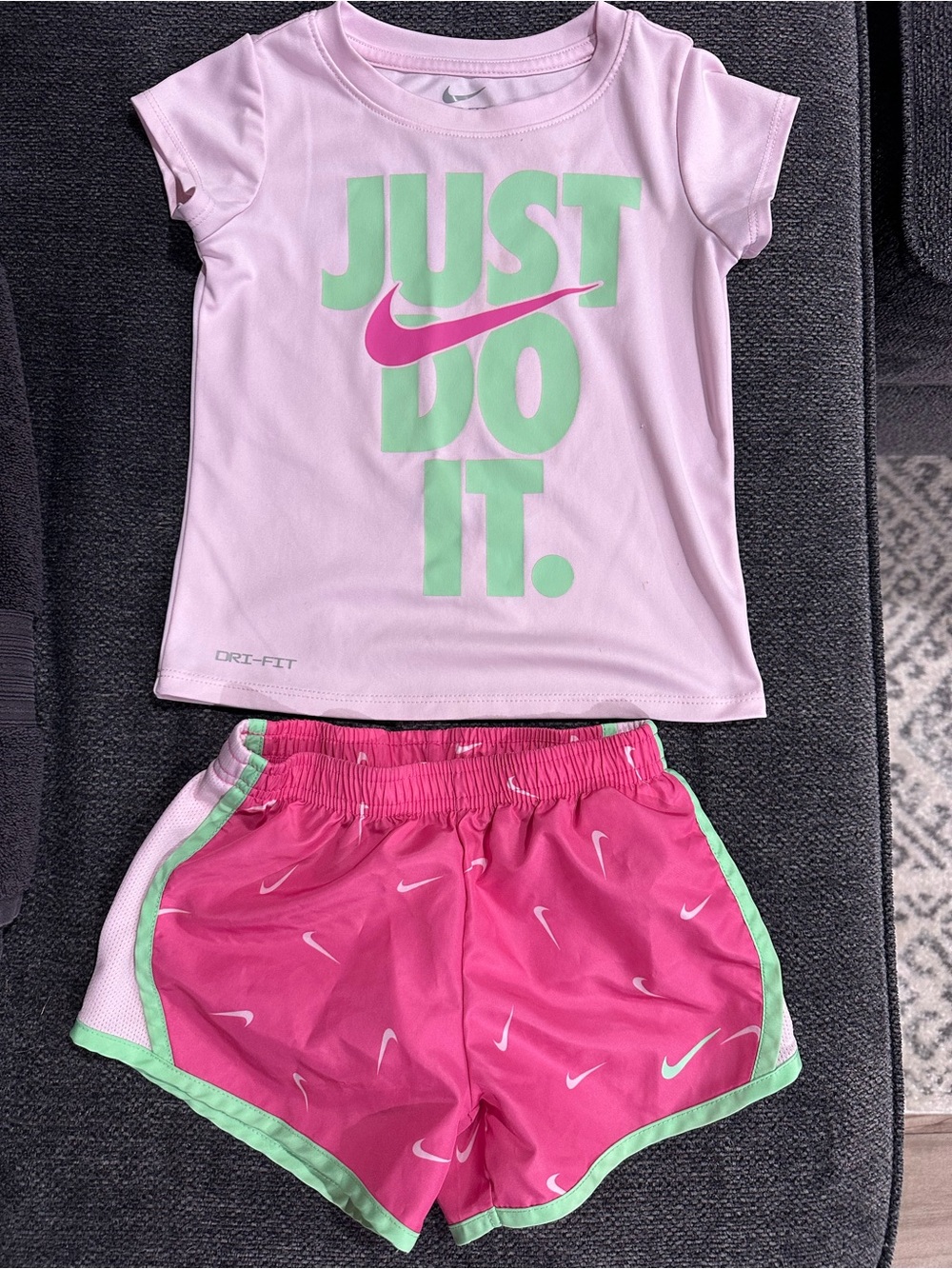 Nike Pink and Mint Girls' 2-Piece Matching Set - Just Do It Tee & Shorts